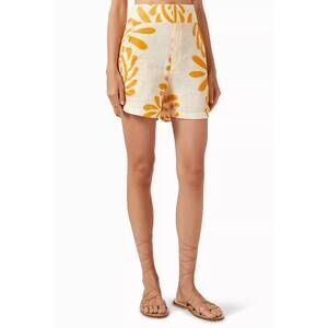 NEW JUAN DE DIOS tomaso linen short in ecru/yellow arabesque